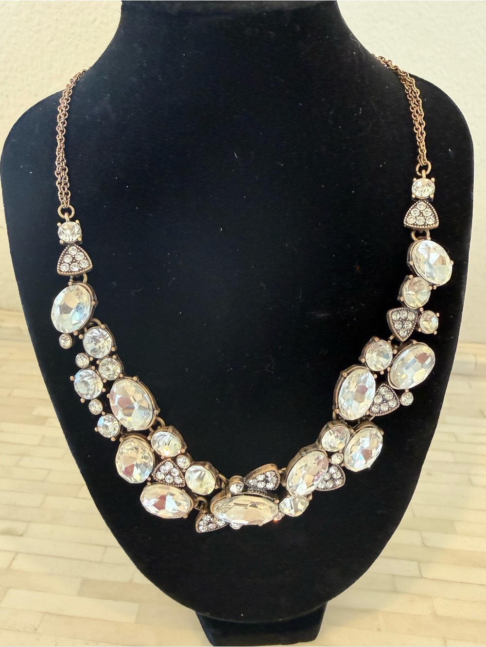 Crystal Statement Necklace in Clear and Gold